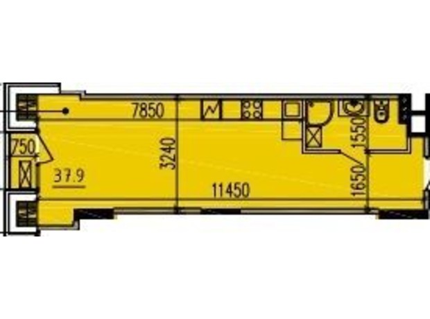 ЖК Premier Tower: планування 1-кімнатної квартири 39.2 м²