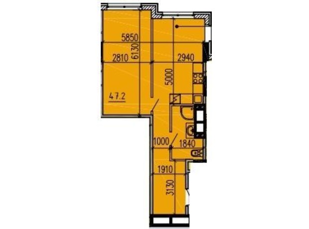 ЖК Premier Tower: планировка 1-комнатной квартиры 47.2 м²