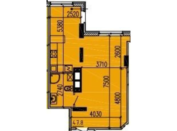 ЖК Premier Tower: планировка 1-комнатной квартиры 47.8 м²