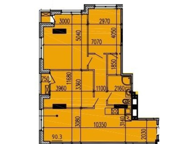 ЖК Premier Tower: планировка 3-комнатной квартиры 92.5 м²