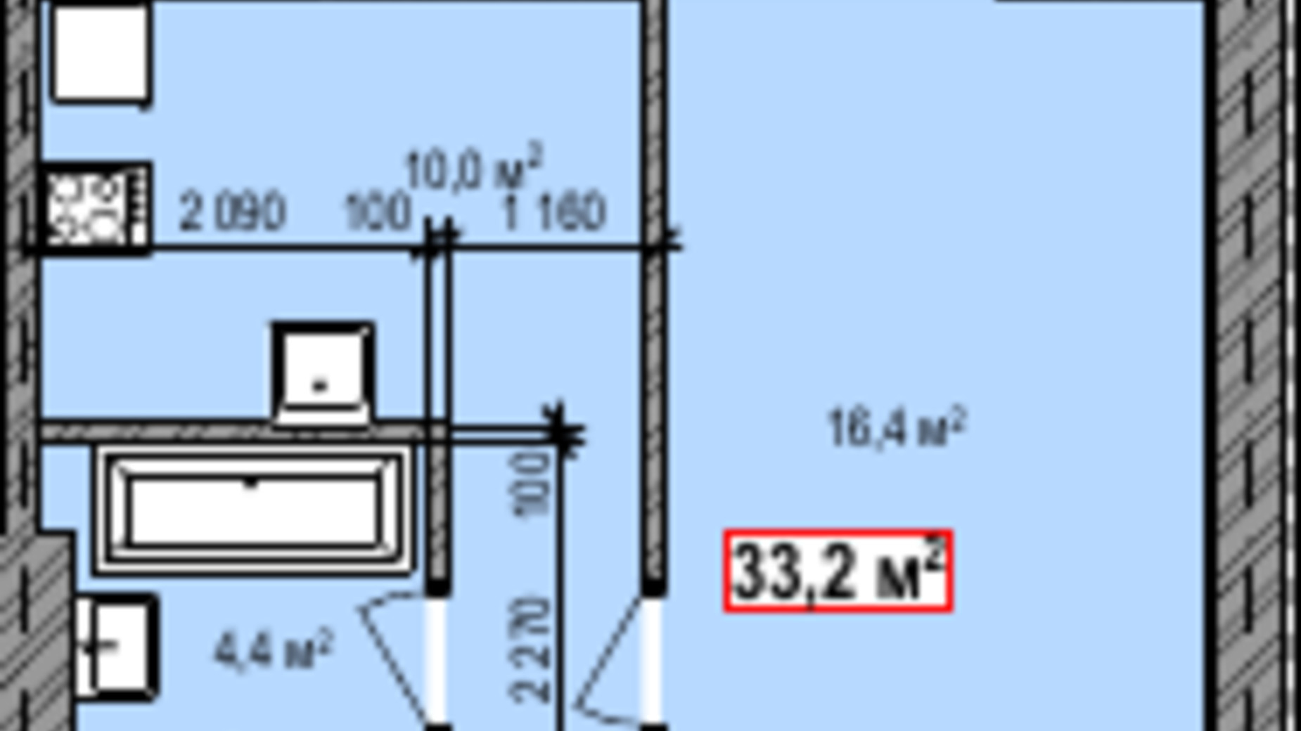 Планування 1-кімнатної квартири в ЖК Dresden 33.2 м², фото 326076