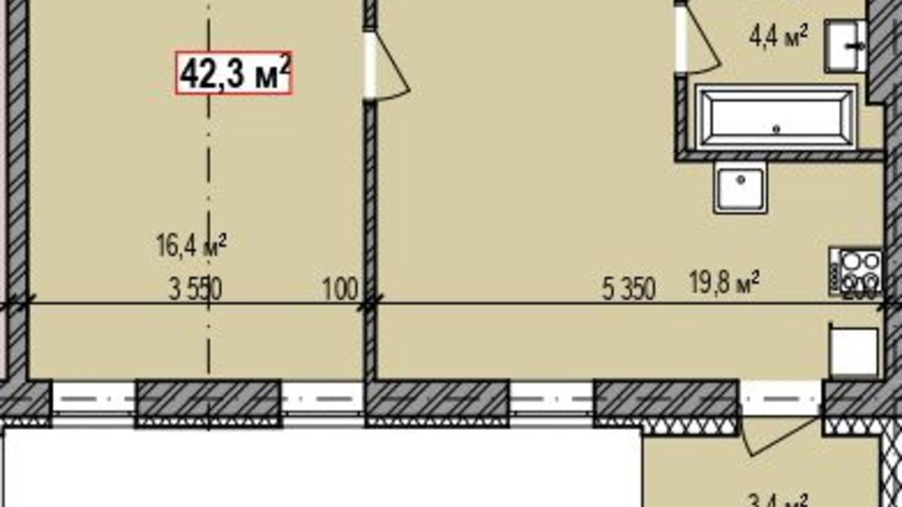 Планировка 1-комнатной квартиры в ЖК Dresden 42.3 м², фото 326078