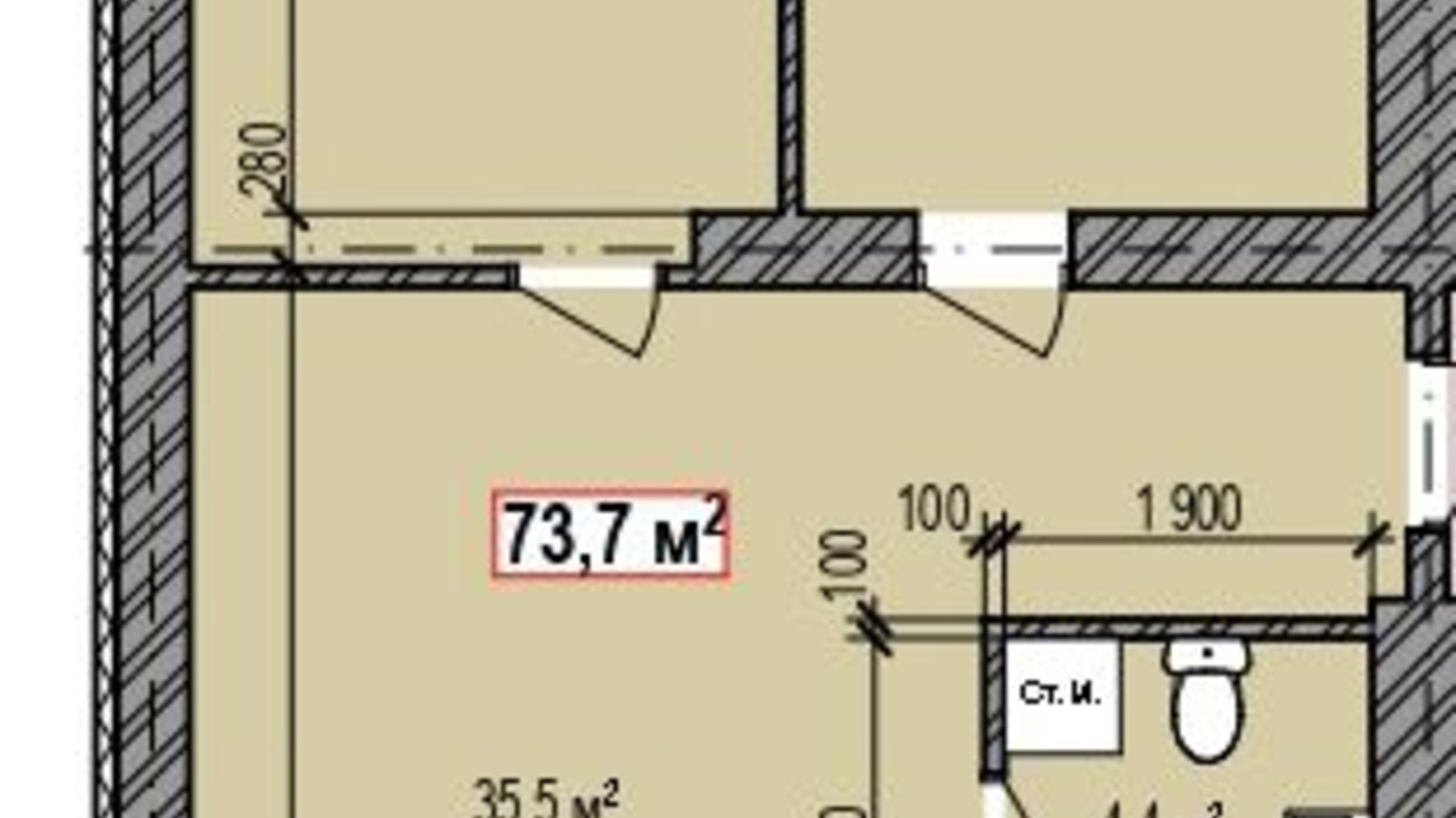 Планування 3-кімнатної квартири в ЖК Dresden 73.7 м², фото 326079