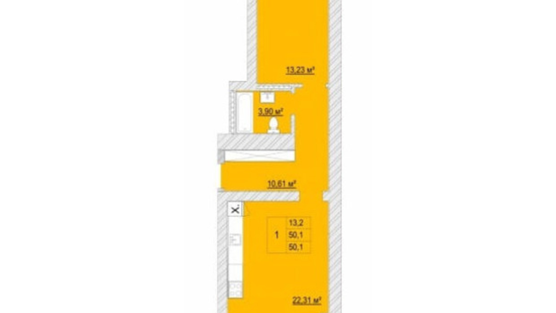 Планування 1-кімнатної квартири в ЖК Caramel Residence 50.1 м², фото 326085