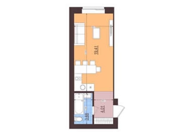 ЖК Сенсация: планировка 1-комнатной квартиры 26 м²