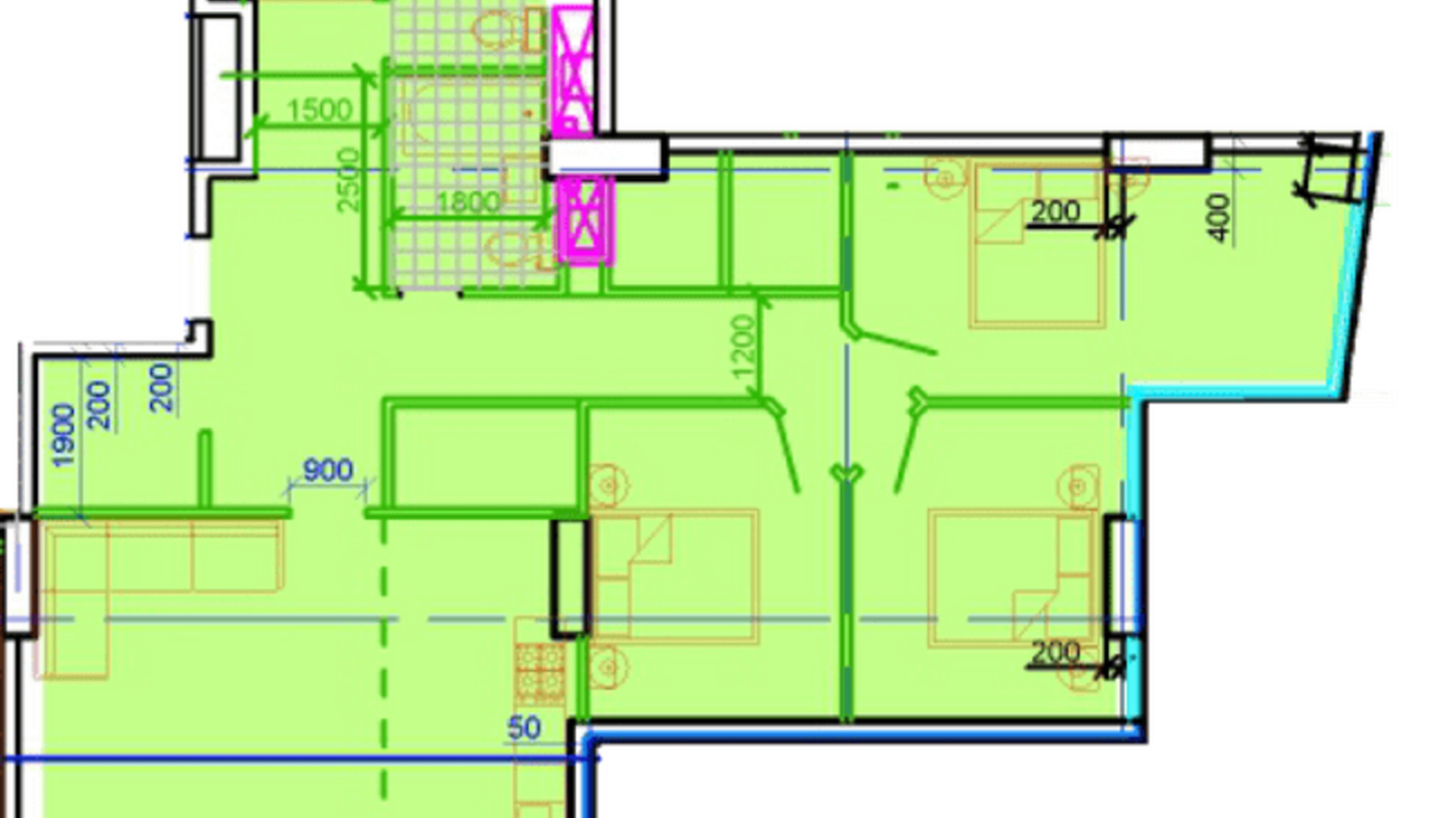 Планування 3-кімнатної квартири в ЖК Central Park 104.29 м², фото 326201