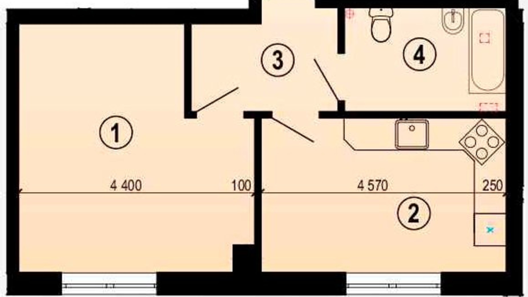 Планировка 1-комнатной квартиры в ЖК Меридиан 40.83 м², фото 326232