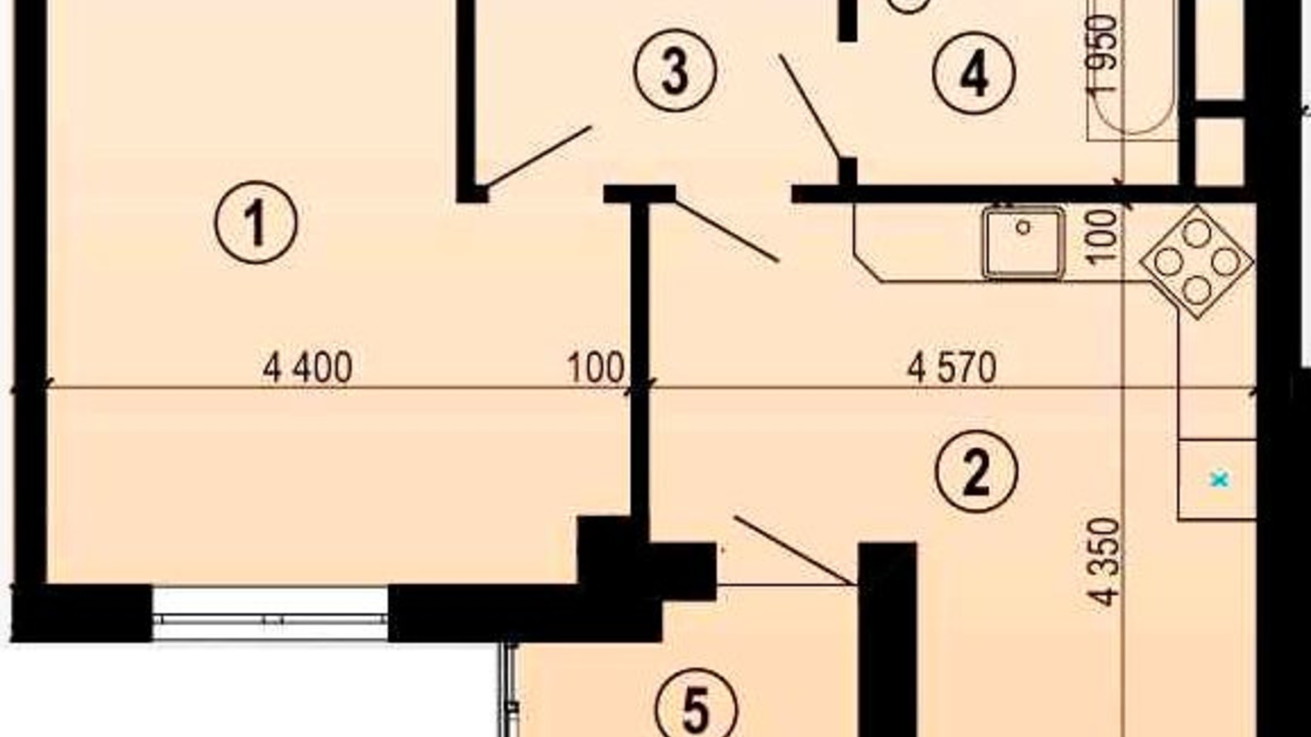 Планировка 1-комнатной квартиры в ЖК Меридиан 44.15 м², фото 326233