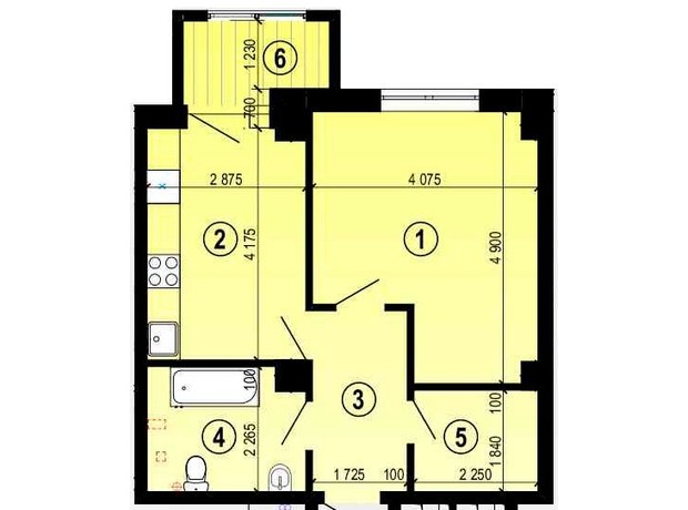 ЖК Меридиан: планування 1-кімнатної квартири 45.73 м²