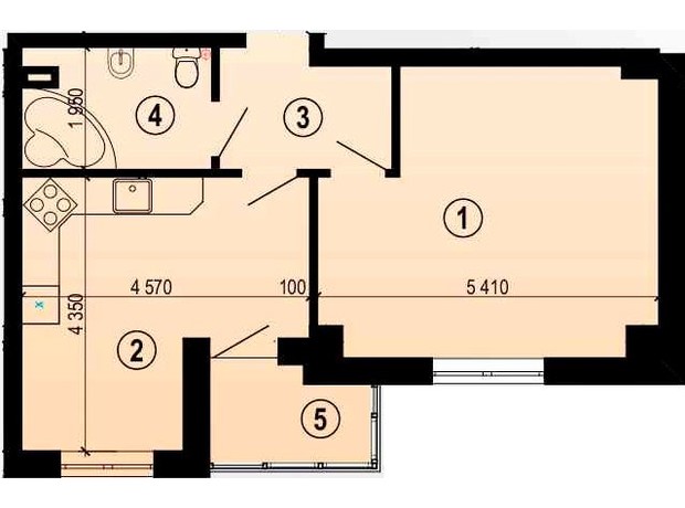 ЖК Меридиан: планування 1-кімнатної квартири 49.07 м²
