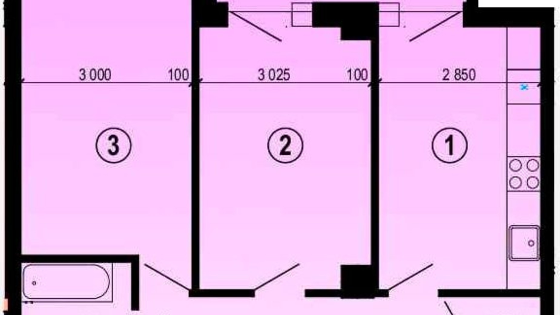 Планировка 2-комнатной квартиры в ЖК Меридиан 62.91 м², фото 326237