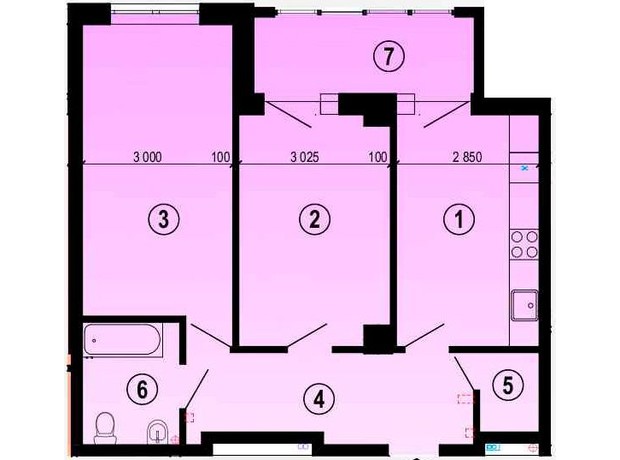 ЖК Меридиан: планування 2-кімнатної квартири 62.91 м²