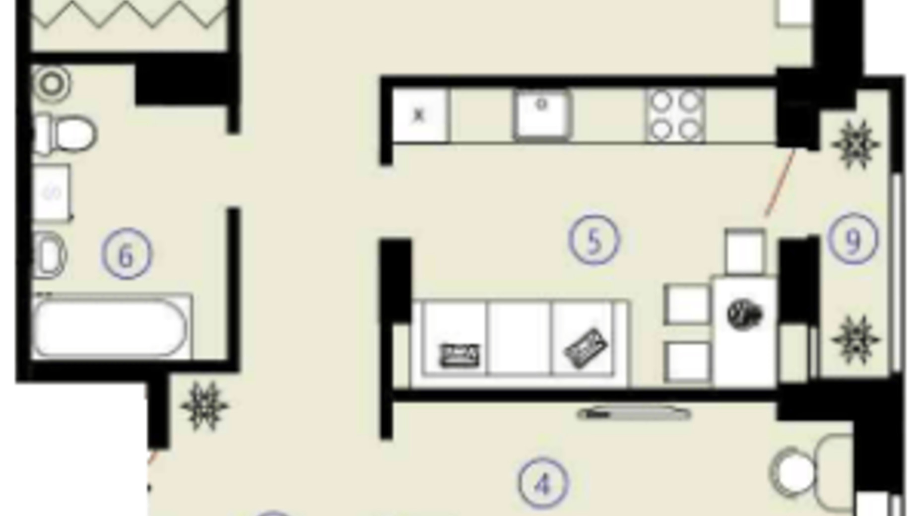 Планировка 3-комнатной квартиры в ЖК Меридиан 86.75 м², фото 326239