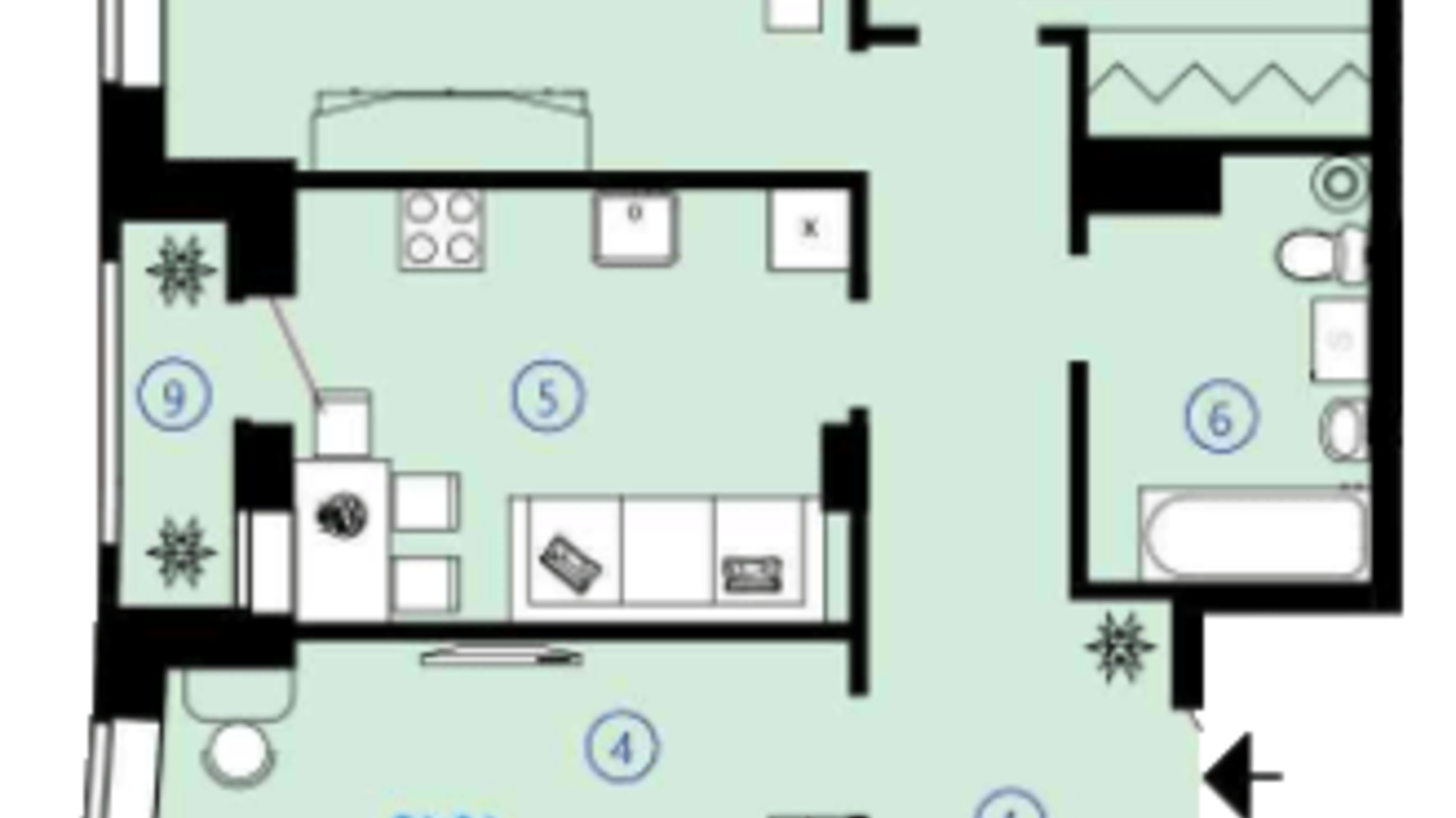Планировка 3-комнатной квартиры в ЖК Меридиан 90.44 м², фото 326241