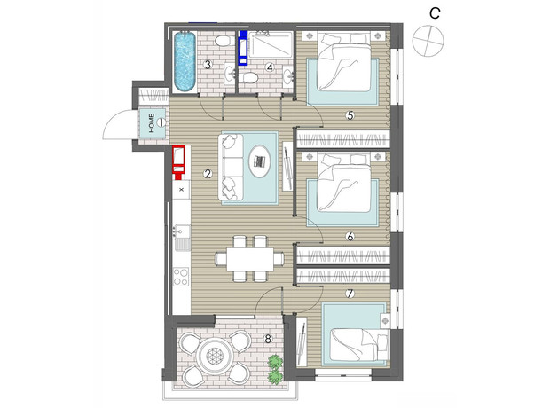 ЖК Maverick Residental Complex: планування 3-кімнатної квартири 70.5 м²