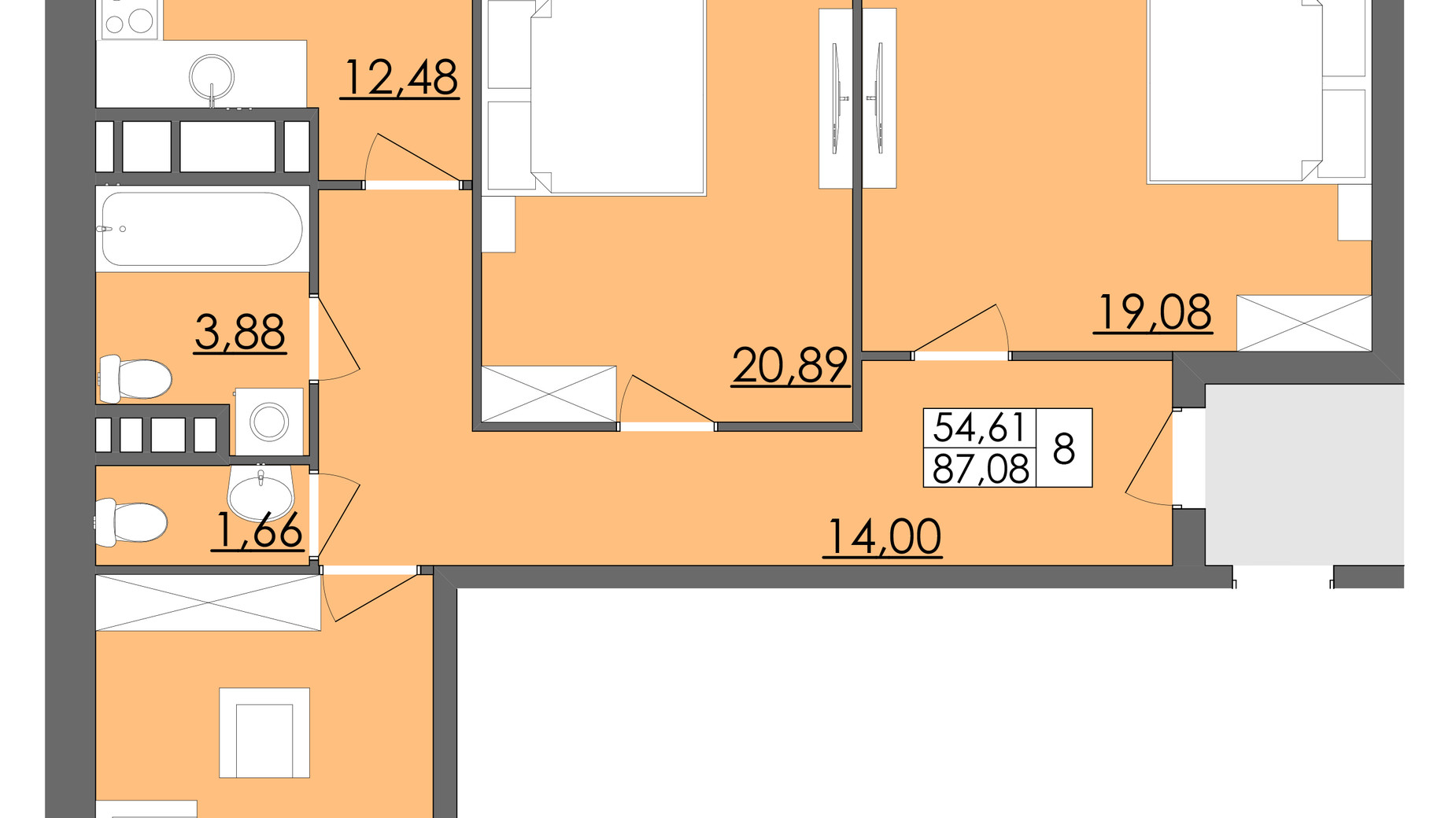 Планування 3-кімнатної квартири в ЖК Родинна Казка 87.08 м², фото 326255