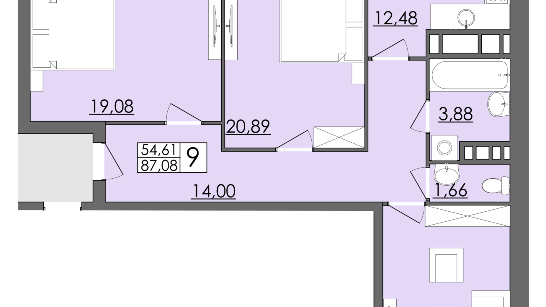 Планування 3-кімнатної квартири в ЖК Родинна Казка 87.08 м², фото 326256