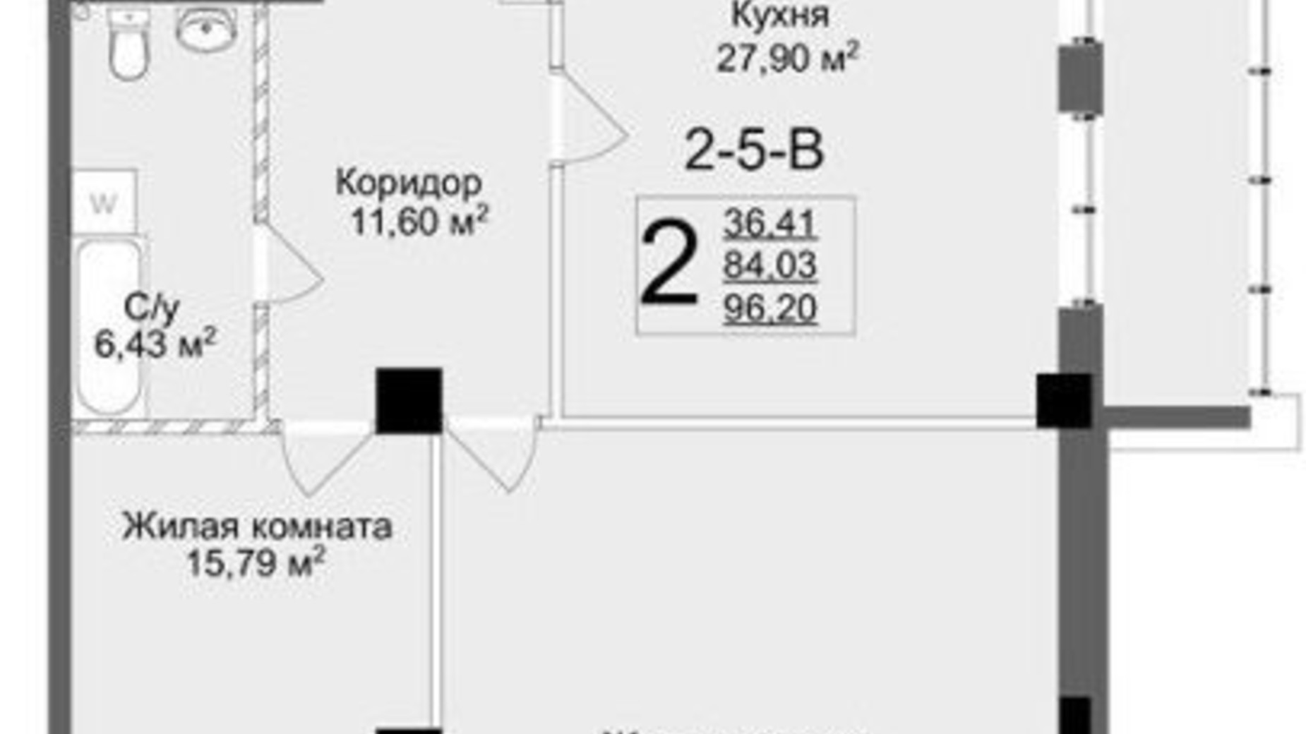 Планування 2-кімнатної квартири в ЖК Люксембург 96.2 м², фото 326266