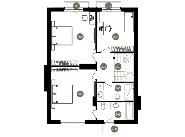 КГ QP: планировка 3-комнатной квартиры 155.7 м²