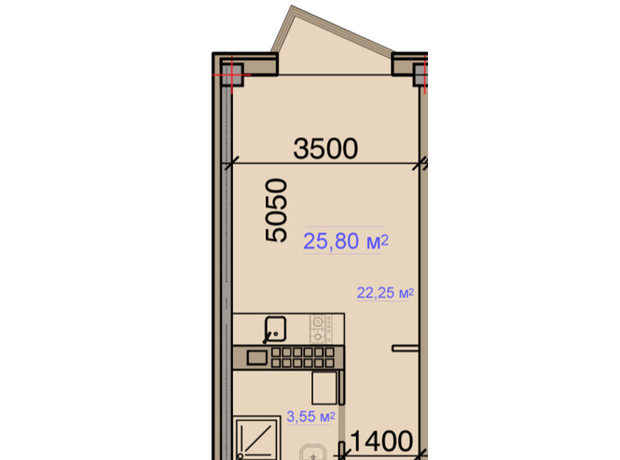 ЖК City House Resort: планування 1-кімнатної квартири 25.8 м²