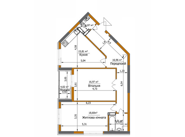 ЖК Eco Dream: планировка 2-комнатной квартиры 76.33 м²