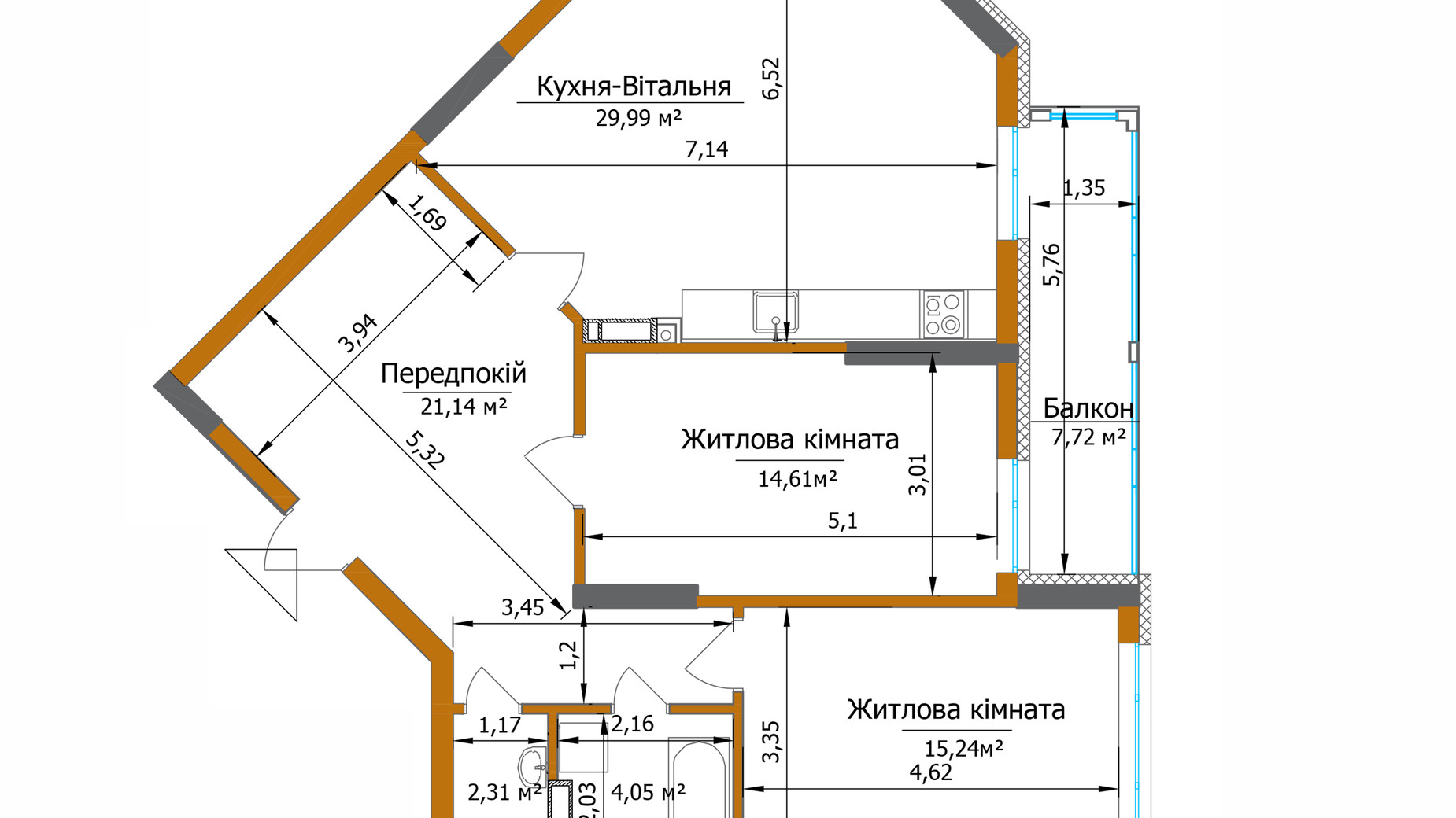 Планування 3-кімнатної квартири в ЖК Eco Dream 89.66 м², фото 327142