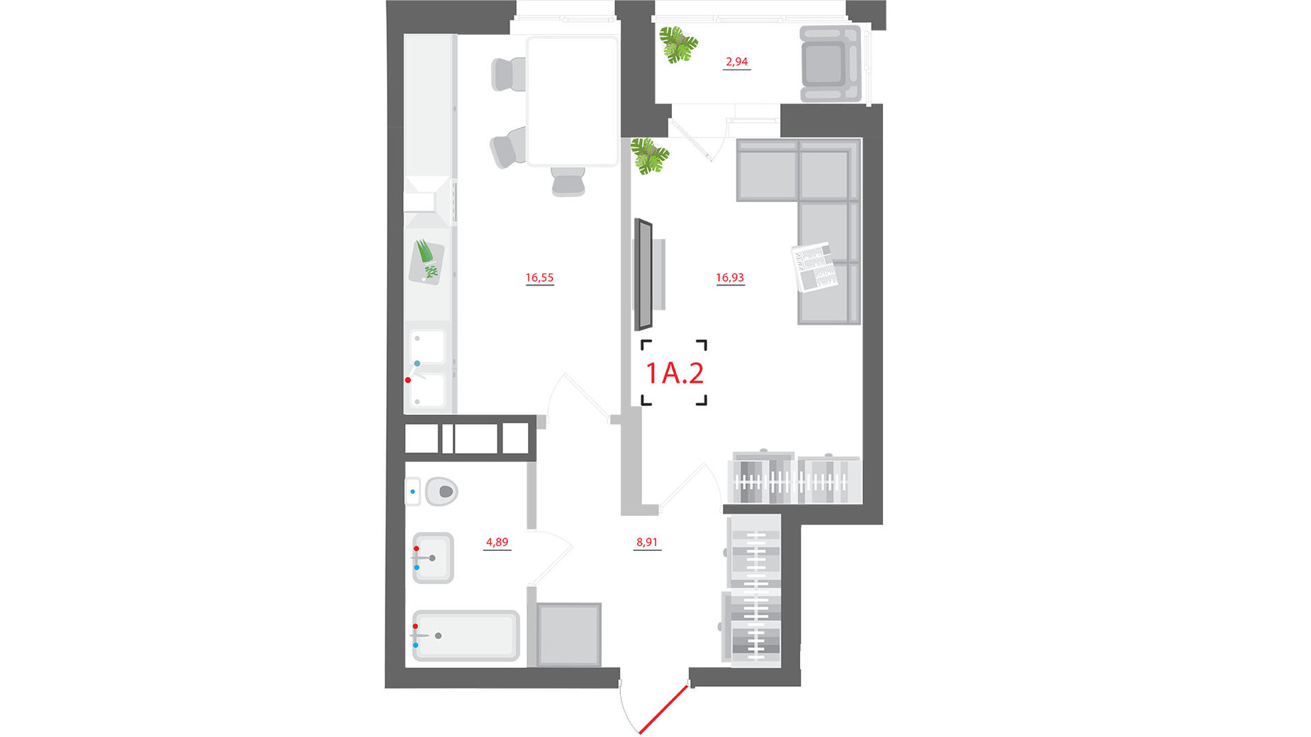 Планування 1-кімнатної квартири в ЖК City Hub 50.22 м², фото 327158