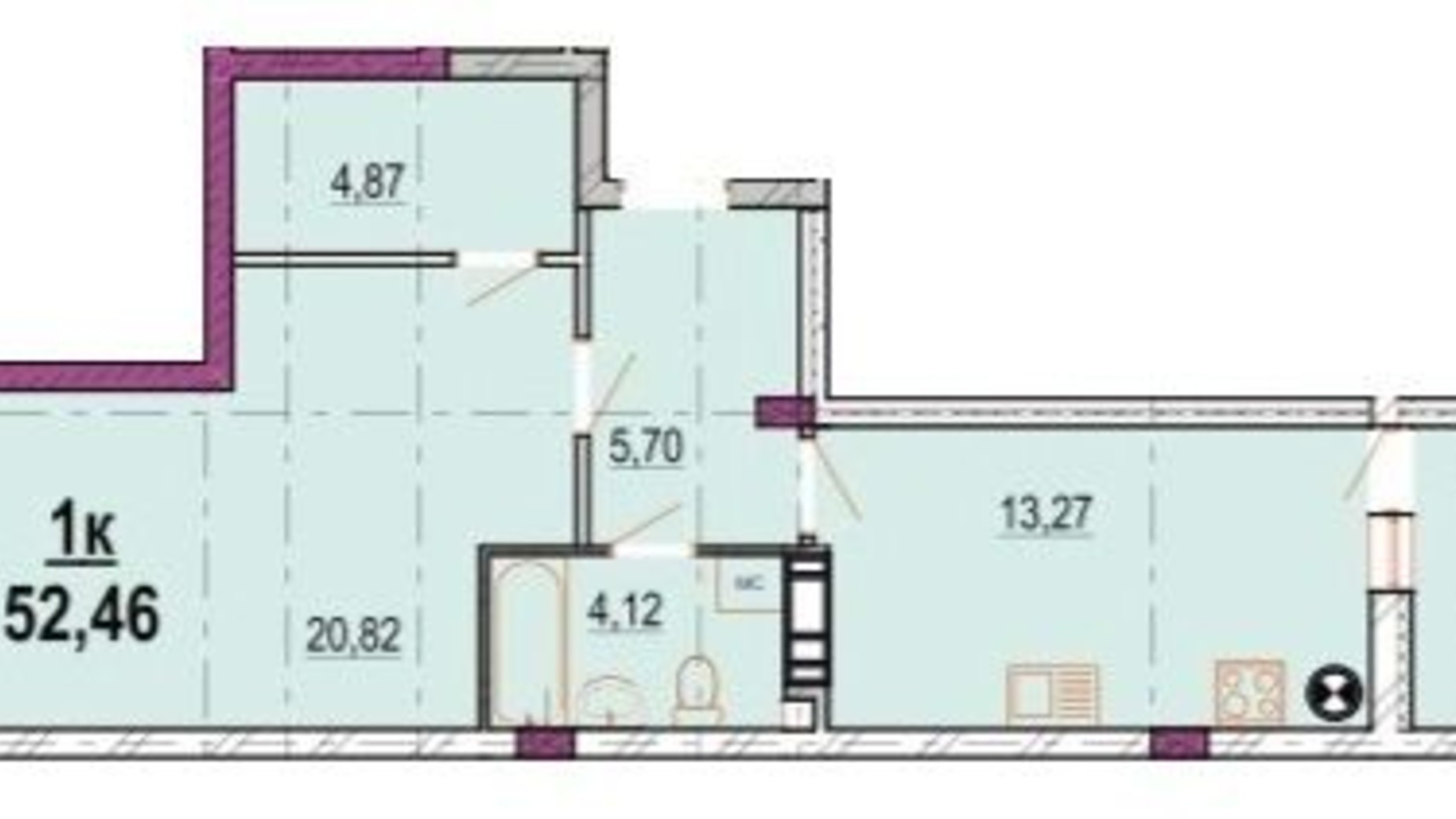 Планировка 1-комнатной квартиры в ЖК Родинний Маєток 52.46 м², фото 327293