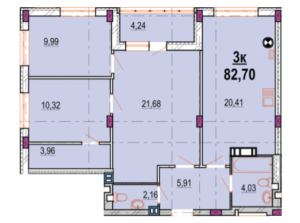 ЖК Родинний Маєток: планування 3-кімнатної квартири 82.7 м²