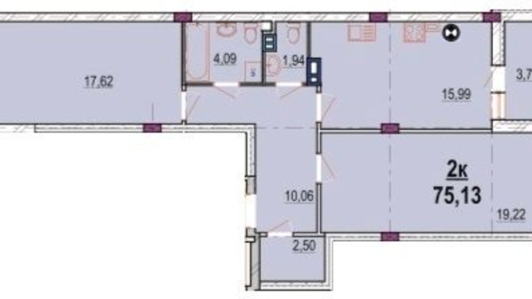 Планировка 2-комнатной квартиры в ЖК Родинний Маєток 75.13 м², фото 327300