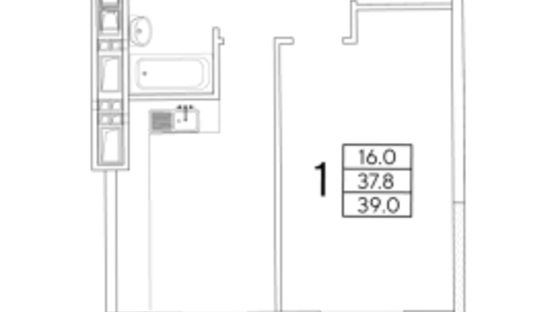 Планировка 1-комнатной квартиры в ЖК Радужный 39.05 м², фото 327399