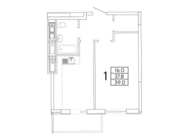 ЖК Радужный: планировка 1-комнатной квартиры 39.05 м²