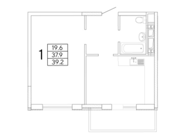 ЖК Радужный: планировка 1-комнатной квартиры 39.29 м²