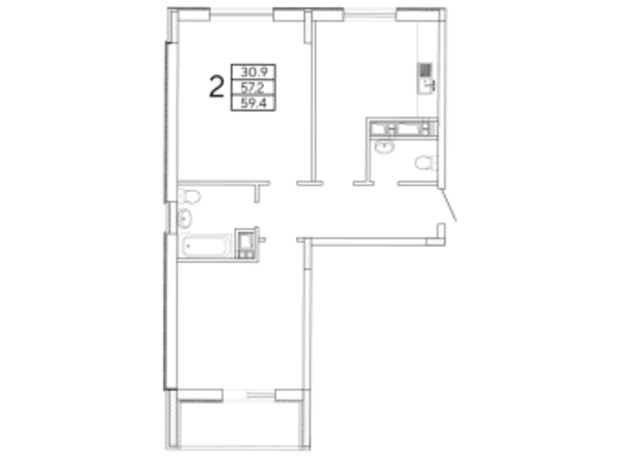 ЖК Радужний: планування 2-кімнатної квартири 59.4 м²