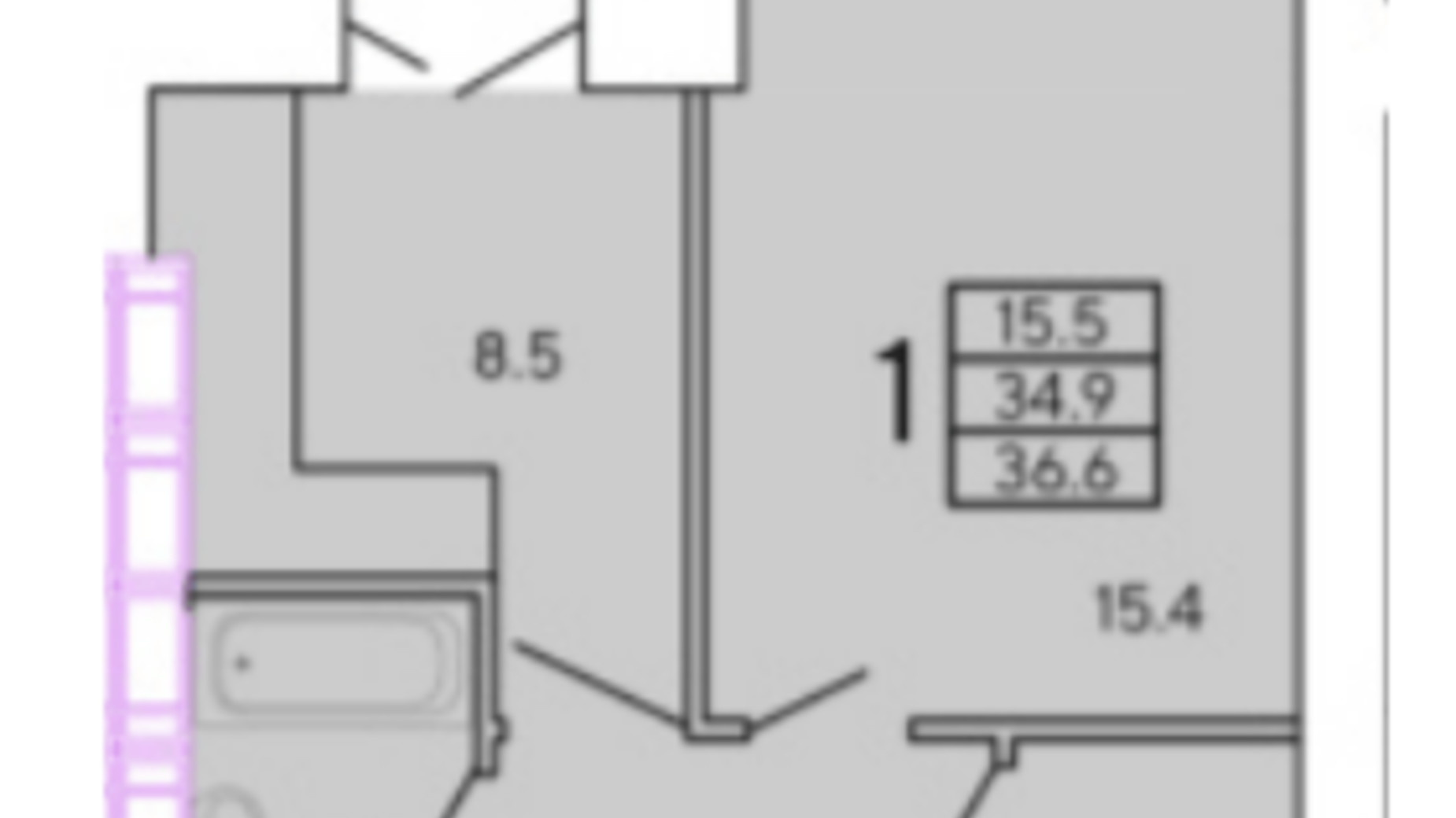 Планировка 1-комнатной квартиры в ЖК Солнечный квартал 4 36.6 м², фото 327411