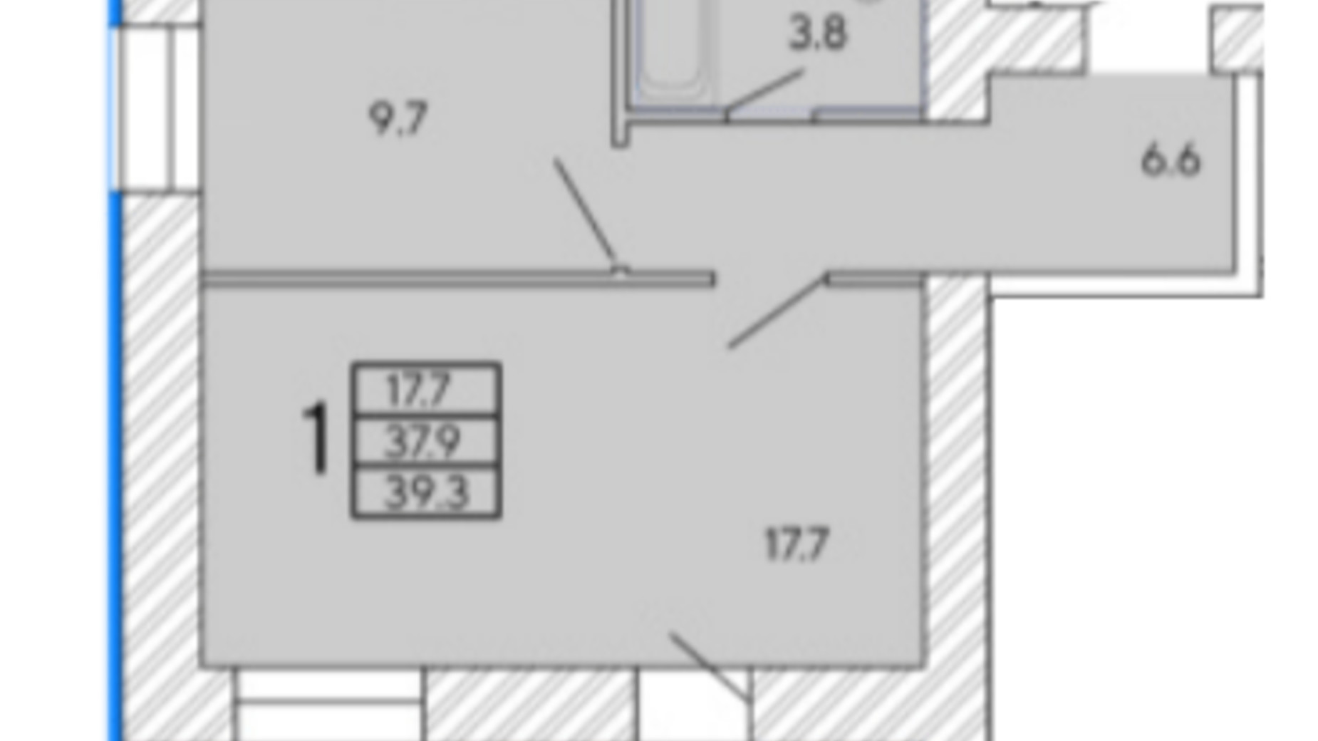 Планировка 1-комнатной квартиры в ЖК Солнечный квартал 4 39.3 м², фото 327413