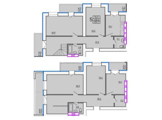ЖК Солнечный квартал 4: планировка 5-комнатной квартиры 159.7 м²