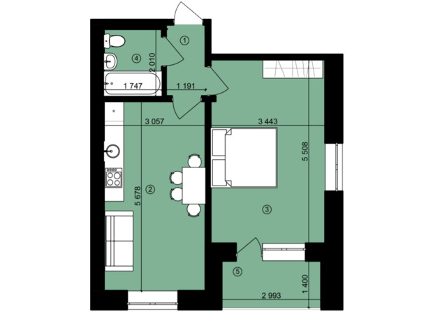 ЖК Urban City: планировка 1-комнатной квартиры 44.4 м²