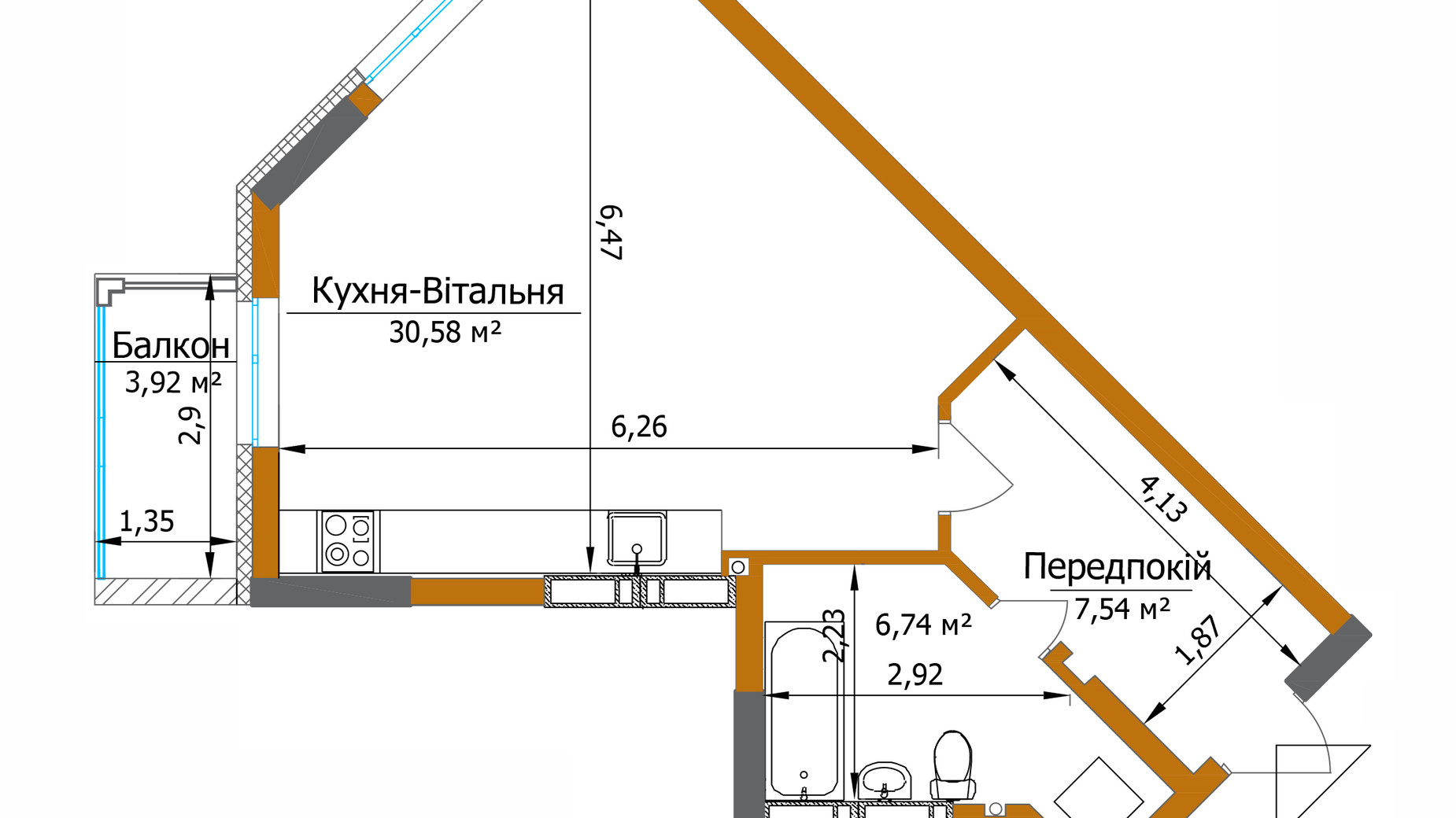 Планування квартири студії в ЖК Eco Dream 46.82 м², фото 327467