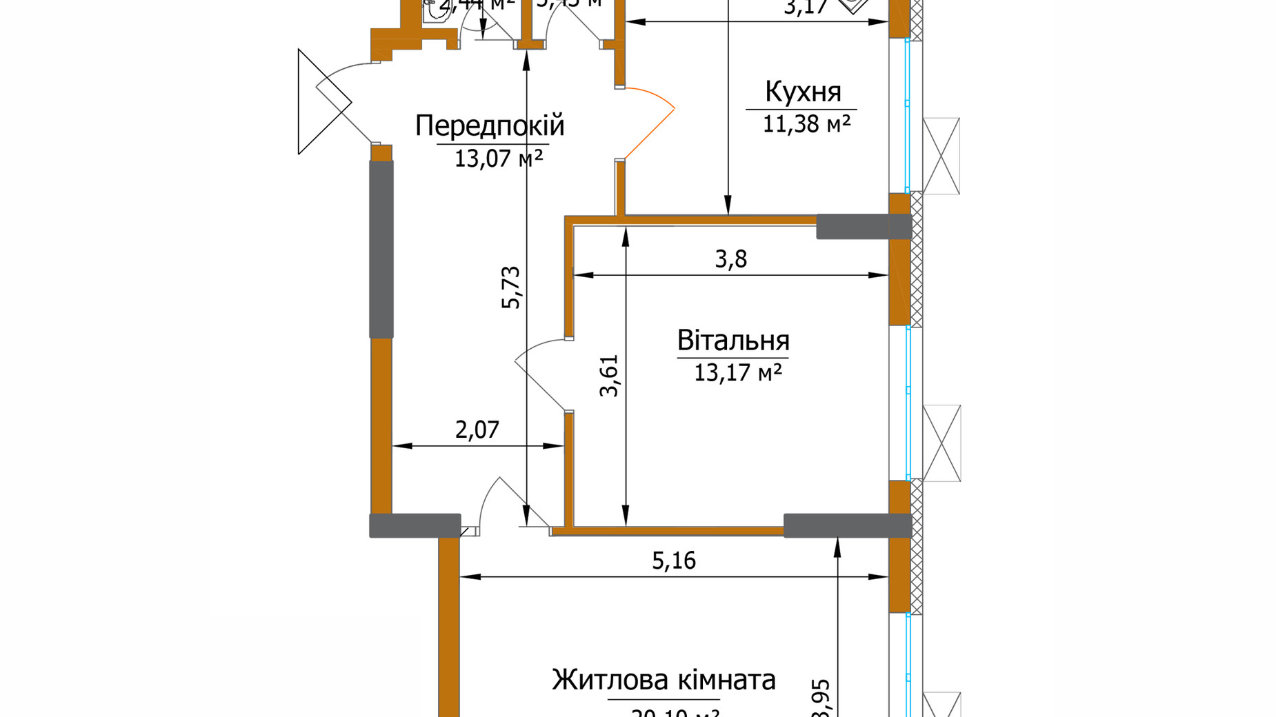 Планування 2-кімнатної квартири в ЖК Eco Dream 67.16 м², фото 327468