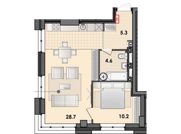 ЖК Respect Hall: планировка 1-комнатной квартиры 49.3 м²