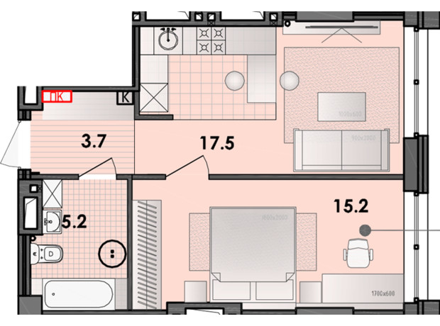 ЖК Respect Hall: планировка 1-комнатной квартиры 42.3 м²