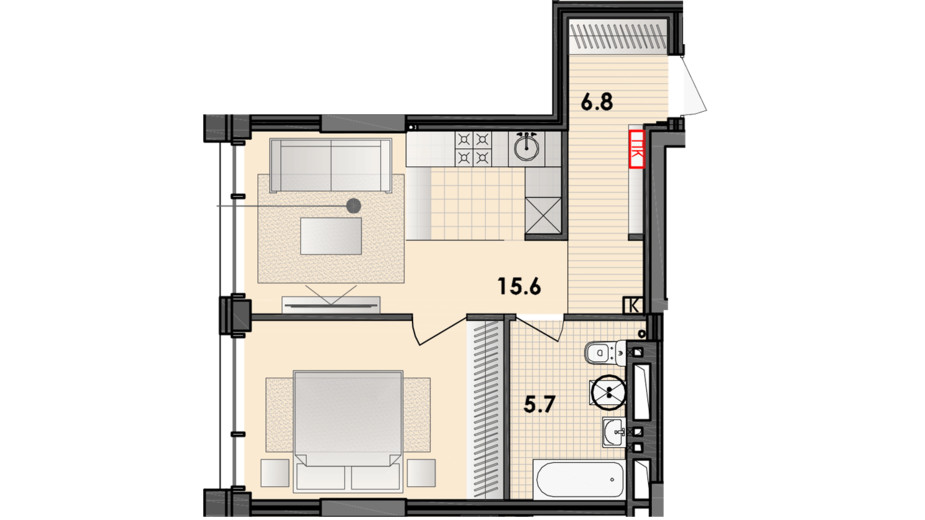 Планировка 1-комнатной квартиры в ЖК Respect Hall 41.2 м², фото 327597