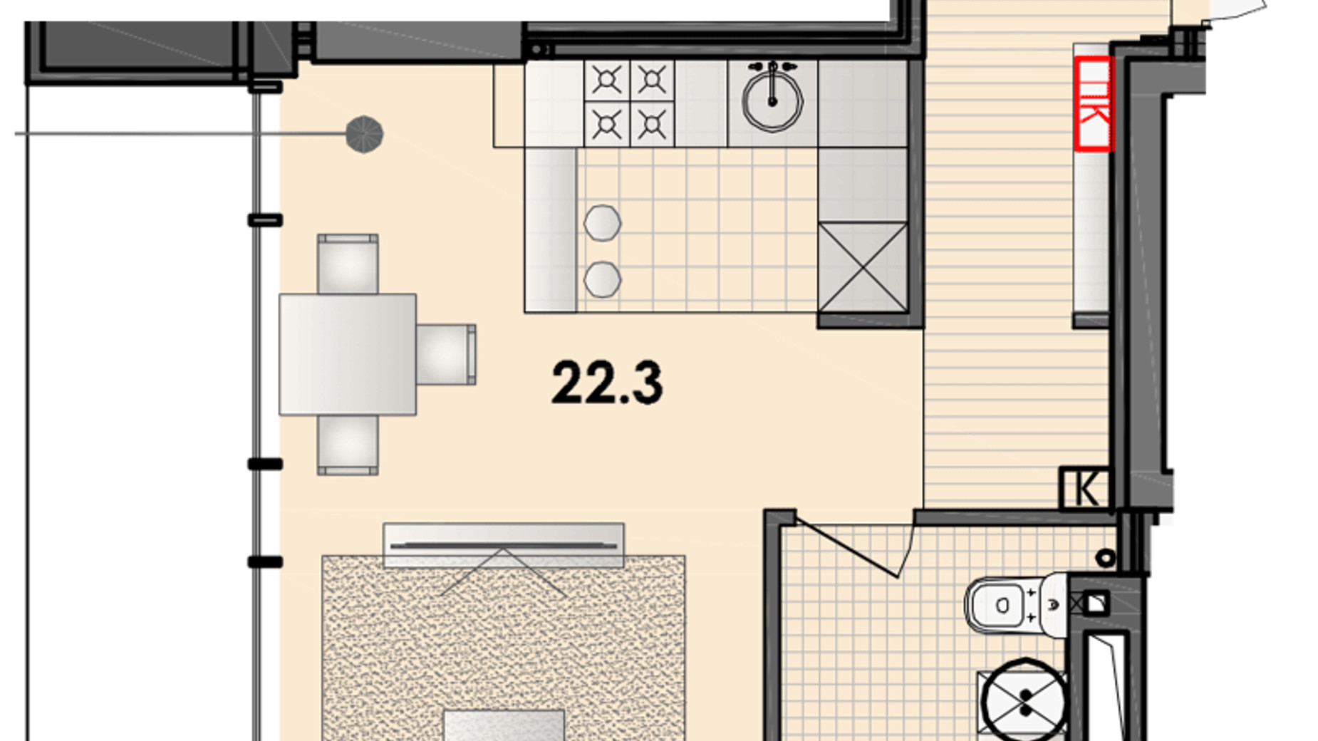 Планування 1-кімнатної квартири в ЖК Respect Hall 34.9 м², фото 327620