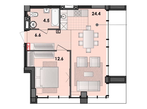 ЖК Respect Hall: планування 2-кімнатної квартири 48.8 м²