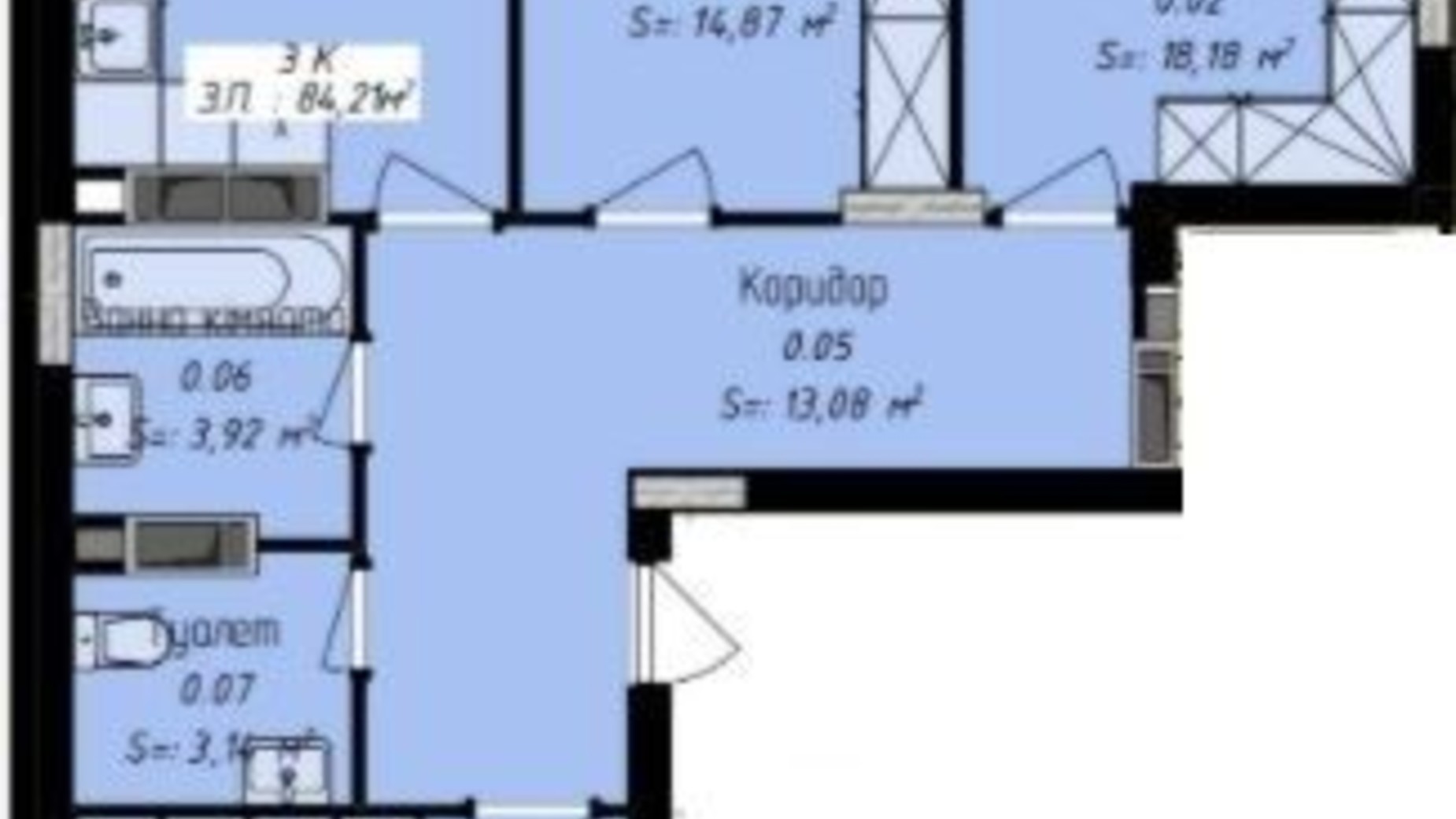 Планировка 3-комнатной квартиры в ЖК Джем Сити 89.5 м², фото 327816