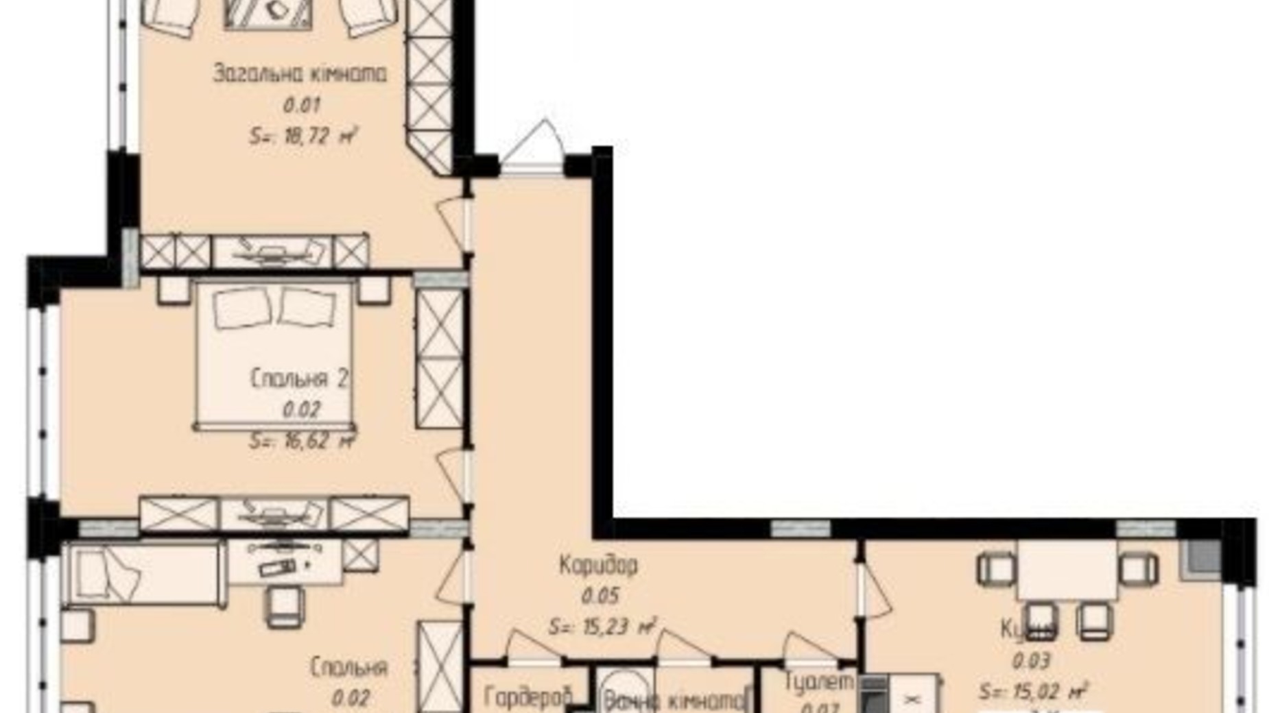 Планировка 3-комнатной квартиры в ЖК Джем Сити 91.77 м², фото 327817