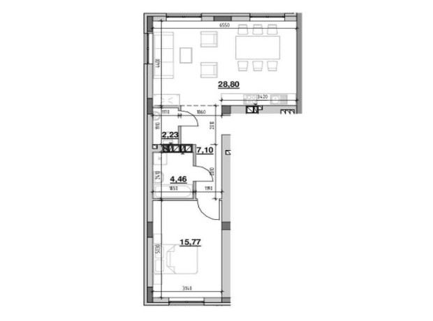 ЖК Ріел Сіті: планування 1-кімнатної квартири 58.36 м²