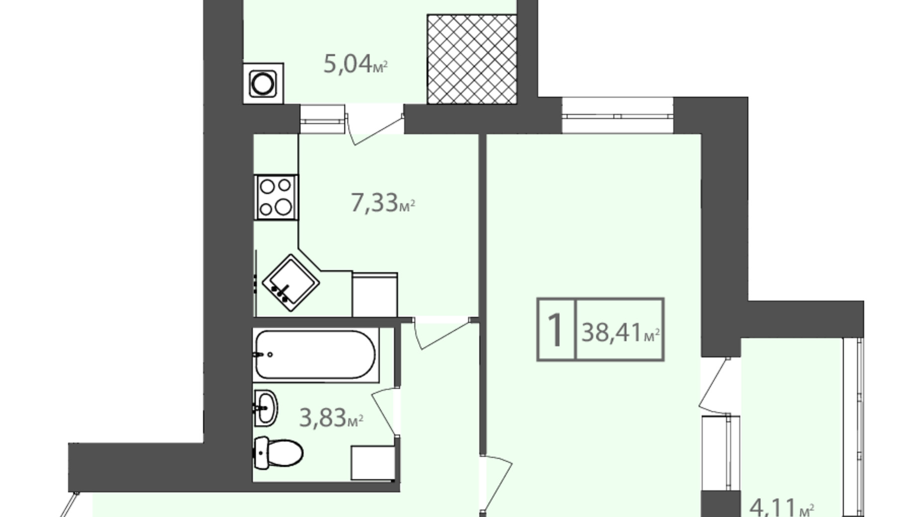 Планування 1-кімнатної квартири в ЖК Європейський квартал 38.41 м², фото 328124