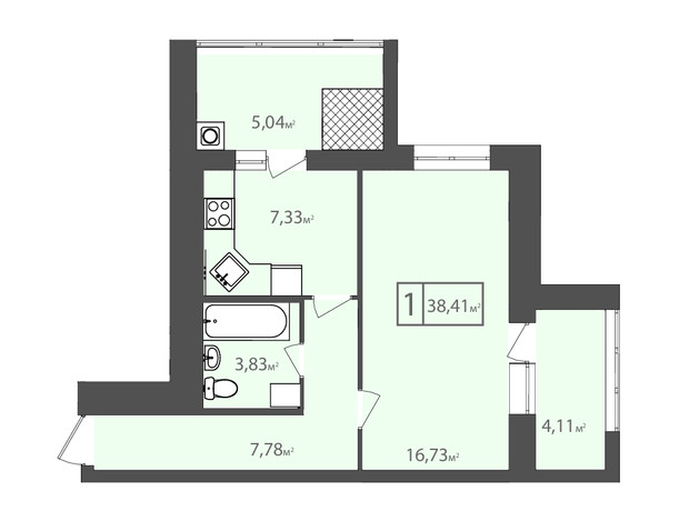 ЖК Европейский квартал: планировка 1-комнатной квартиры 38.41 м²